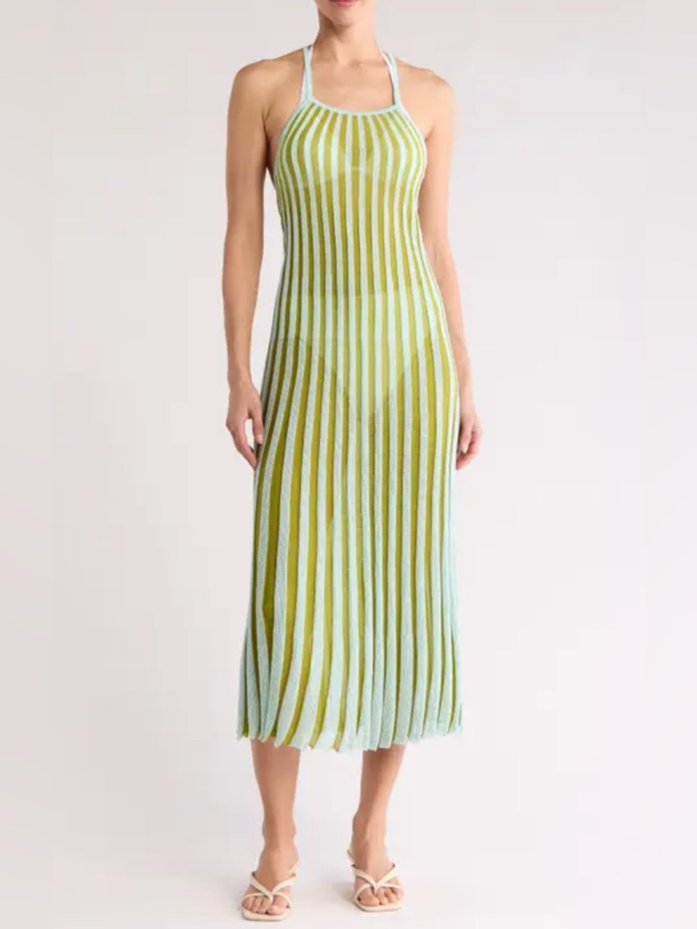 Solid & Striped Light Green Striped Halter Midi Dress $298